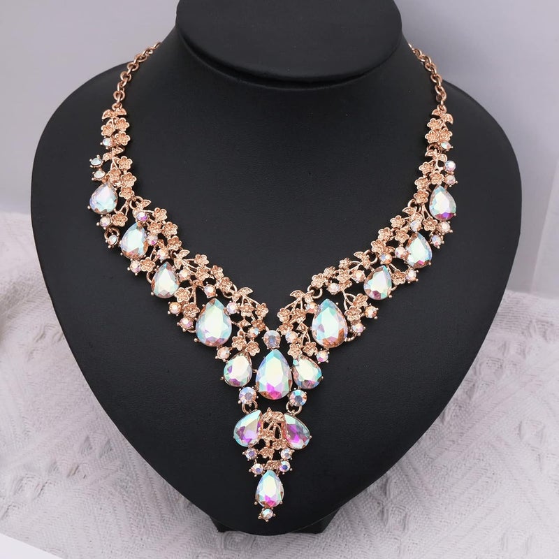 CSY Elegant Crystal Costume Jewelry Sets Flower Bridal Necklace Earrings Stretch Bangle Set for Bride Bridesmaid Wedding Dress Accessories - Image 4